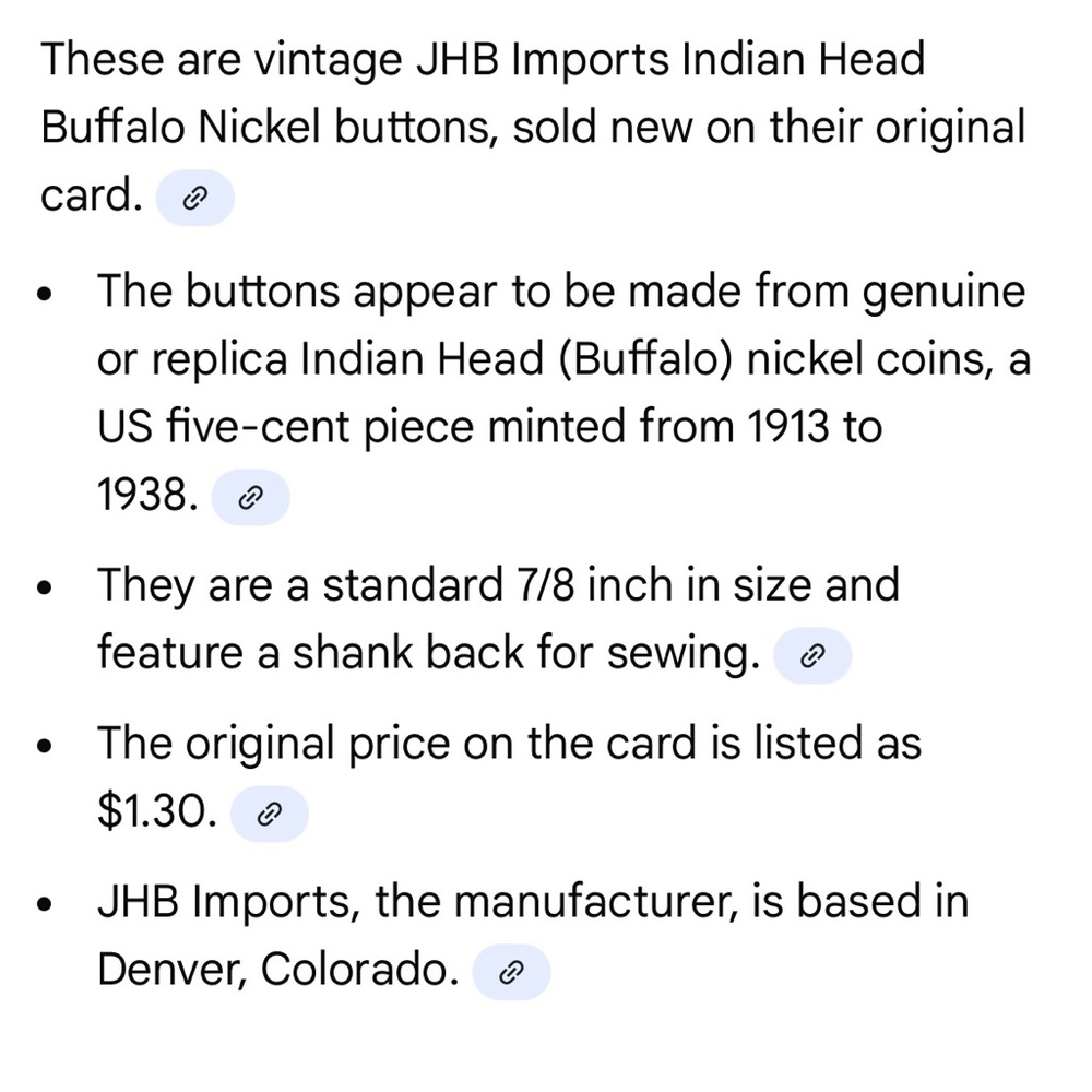 Vintage JHB Indian Head Buffalo Nickel Button Set - Picture 4 of 5